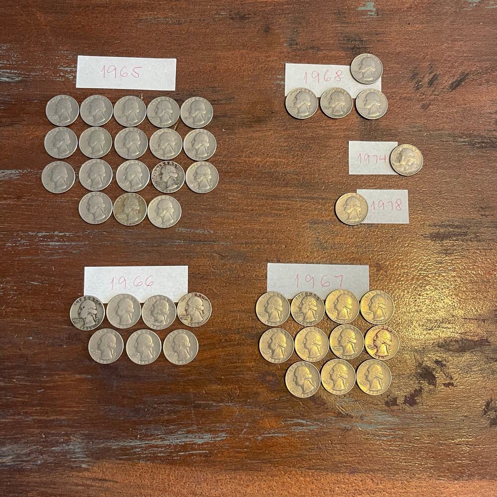 Washington Circulated 42 Coins Quarter Collection from 1965 /66/67/68/74/78